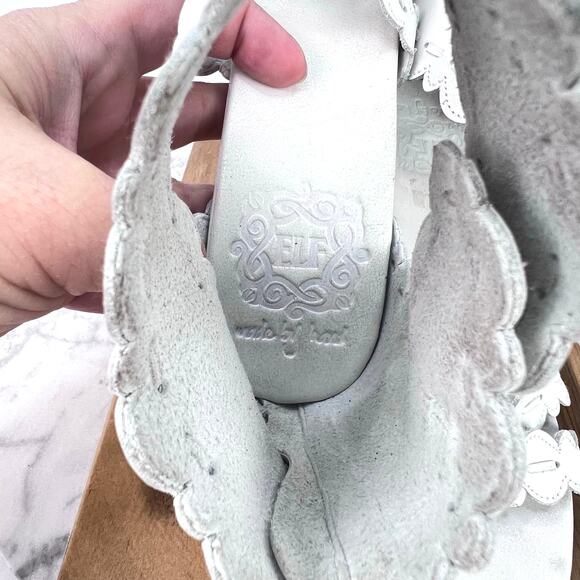 BALI ELF HANDMADE Seaside Soft Leather Scalloped Sandals in Vintage White 7.5 - Picture 6 of 11